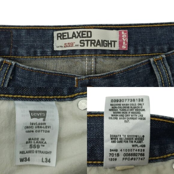 Levis 559 Jeans Mens Size 34x33 Relaxed Straight Leg Denim Dark Wash - Picture 7 of 15
